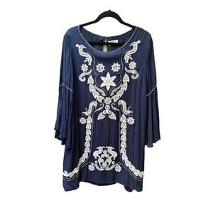 Max Studio Specialty Products Women's Bell Sleeve Embroidered Mini Dress Size L